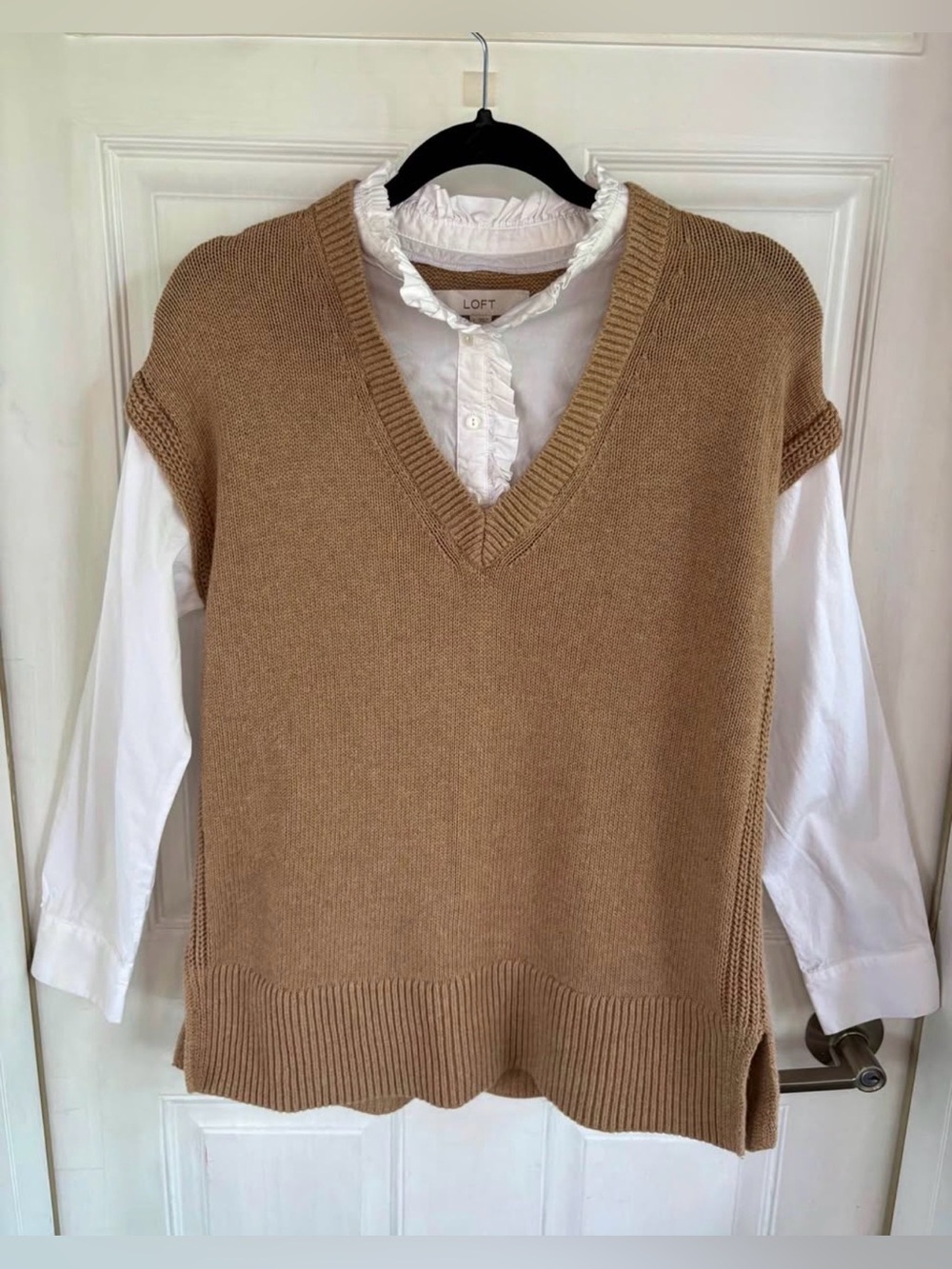 LOFT 2-in-1 Mixed Media Ruffle Blouse Sweater Vest - Size Large